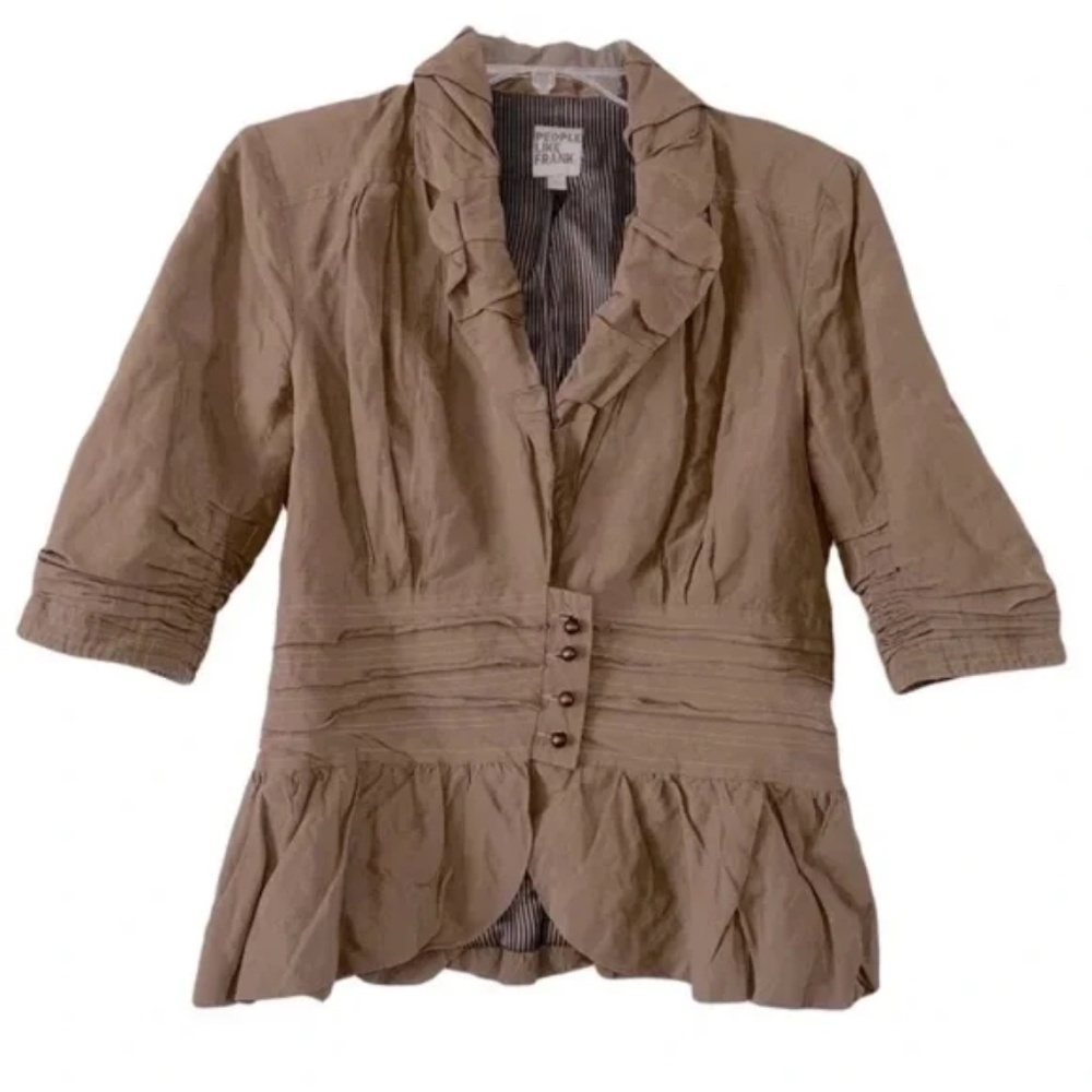 People Like Frank | Brown Whimsical Layered Ruched Peplum Shacket, Small